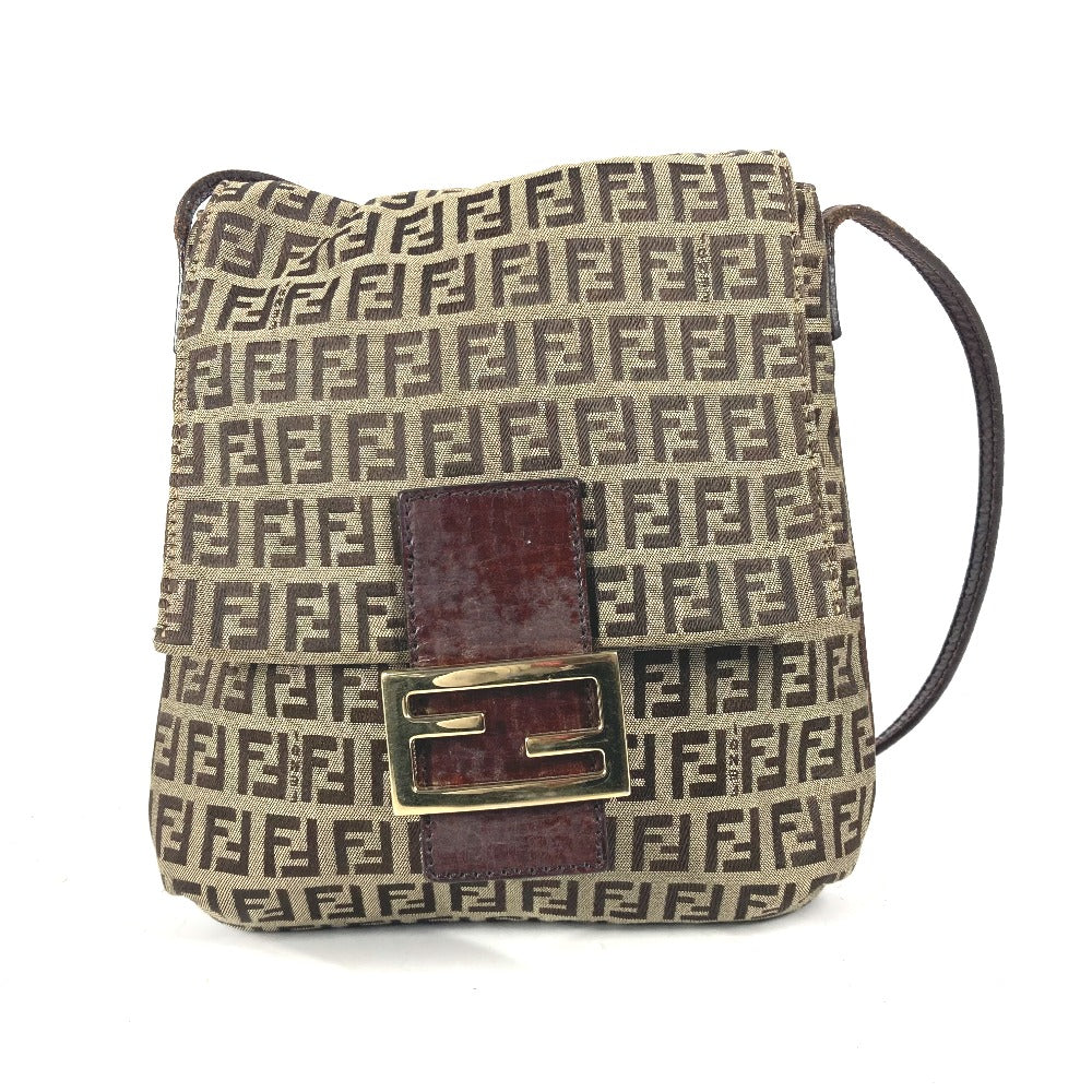 FENDI Shoulder Bag Canvas / leather Brown Zucchino