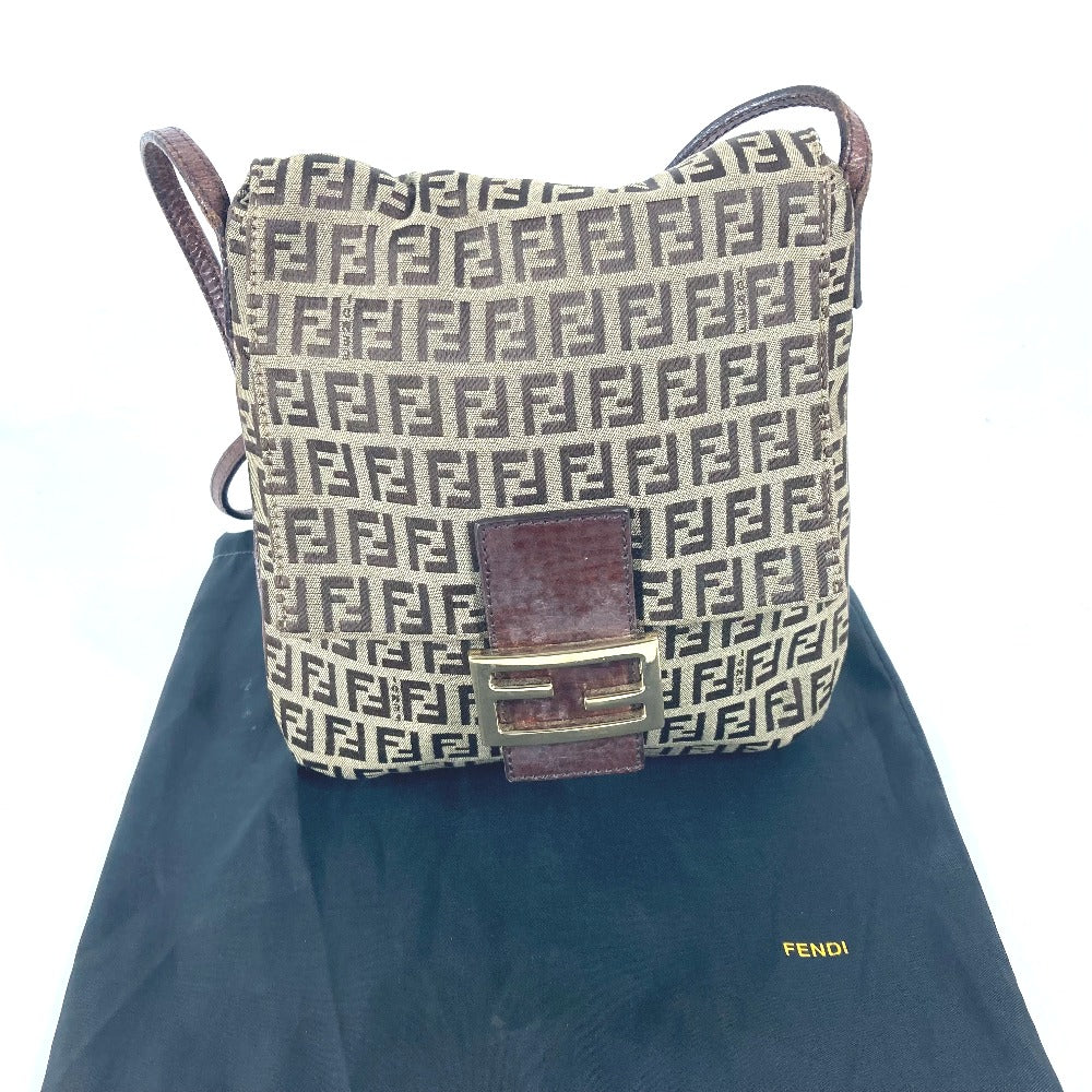 FENDI Shoulder Bag Canvas / leather Brown Zucchino