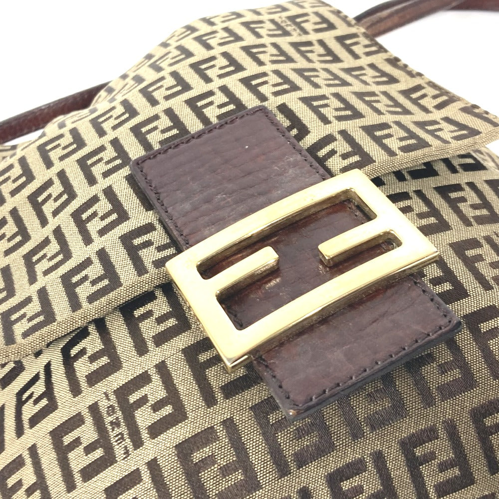 FENDI Shoulder Bag Canvas / leather Brown Zucchino