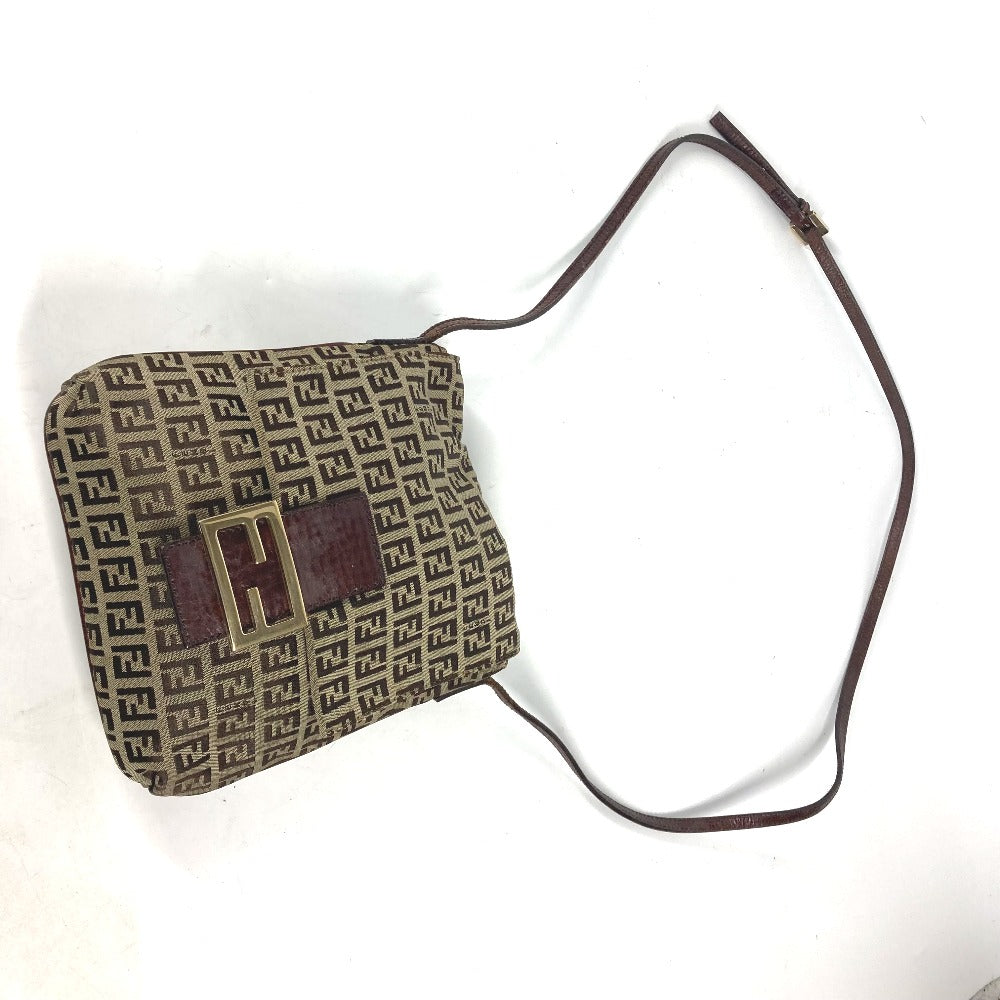 FENDI Shoulder Bag Canvas / leather Brown Zucchino