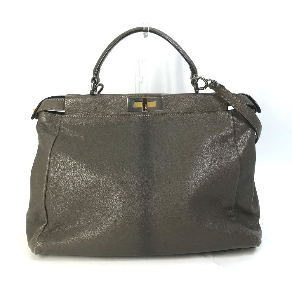 FENDI Handbag 8BN210 leather gray Inner Zucca Pattern Shoulder Bag Tote Bag Peekaboo Large Women Used