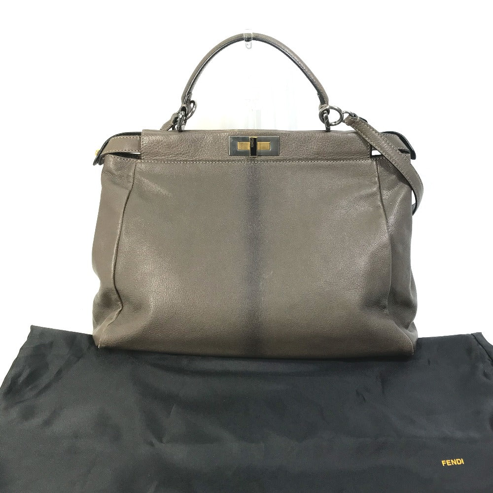 FENDI Handbag 8BN210 leather gray Inner Zucca Pattern Shoulder Bag Tote Bag Peekaboo Large Women Used