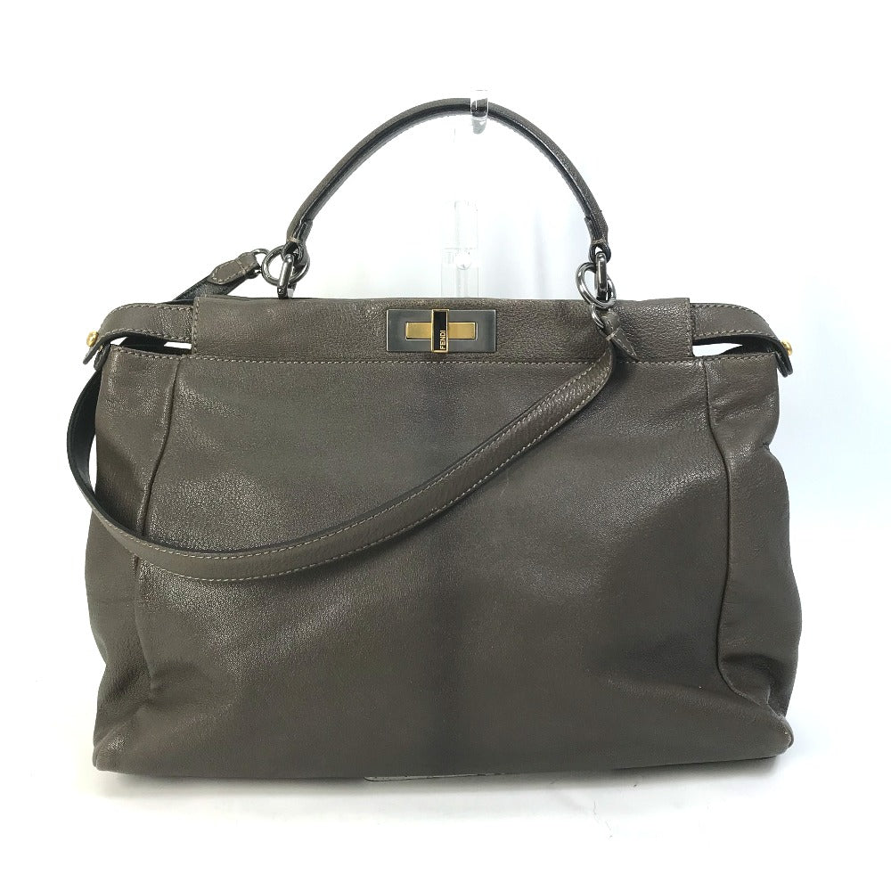 FENDI Handbag 8BN210 leather gray Inner Zucca Pattern Shoulder Bag Tote Bag Peekaboo Large Women Used