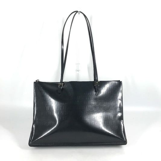 FENDI Tote Bag leather black logo FF Women Used