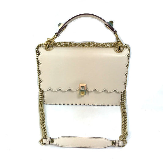 FENDI Shoulder Bag 8BT283 leather beige Multi studs Canai Women Used