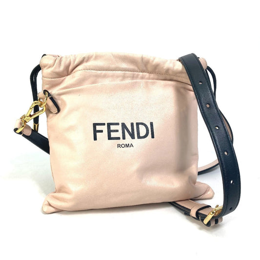 FENDI Shoulder Bag 8BT337 leather pink Drawstring Pochette Pouch Crossbody pack slim clutch small Women Used