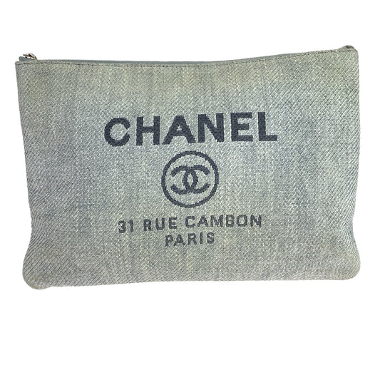 CHANEL Clutch bag canvas Grey SilverMetal Clutch bag business bag pouch Cruise line Deauville COCO Mark Women Used