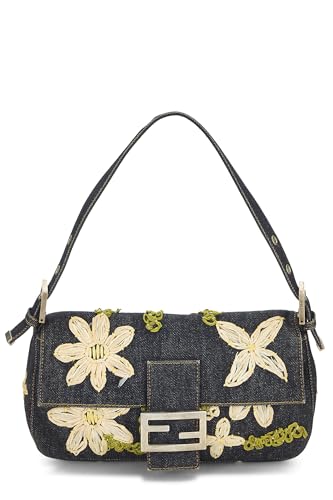 Fendi,  Navy Floral Embroidered Baguette, Navy