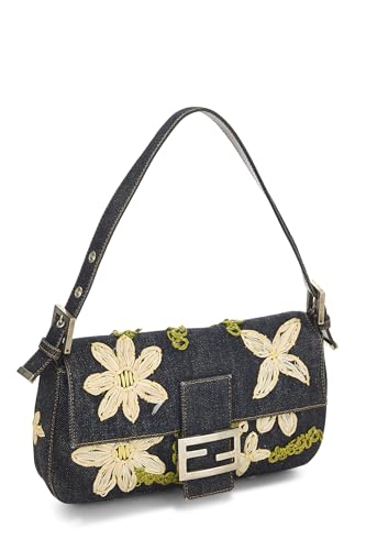 Fendi,  Navy Floral Embroidered Baguette, Navy