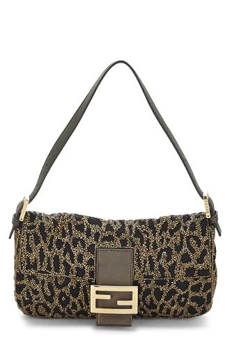 Fendi,  Gold & Brown Embellished Beaded Baguette, Brown