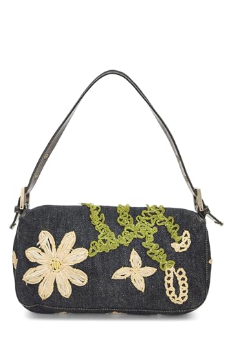 Fendi,  Navy Floral Embroidered Baguette, Navy