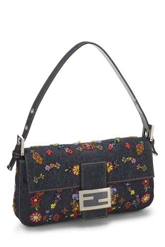 Fendi,  Navy Denim Embellished Baguette, Navy