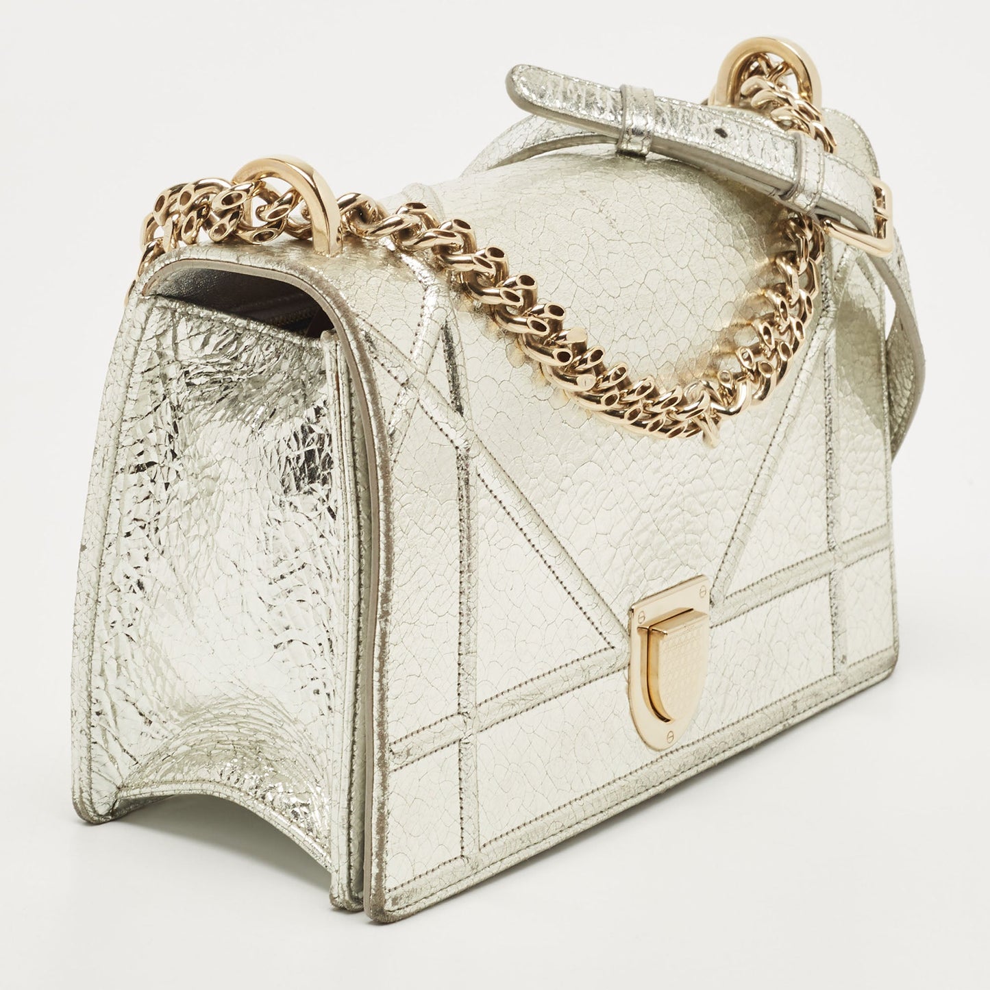 Dior Silver Leather Medium Diorama Flap Shoulder Bag