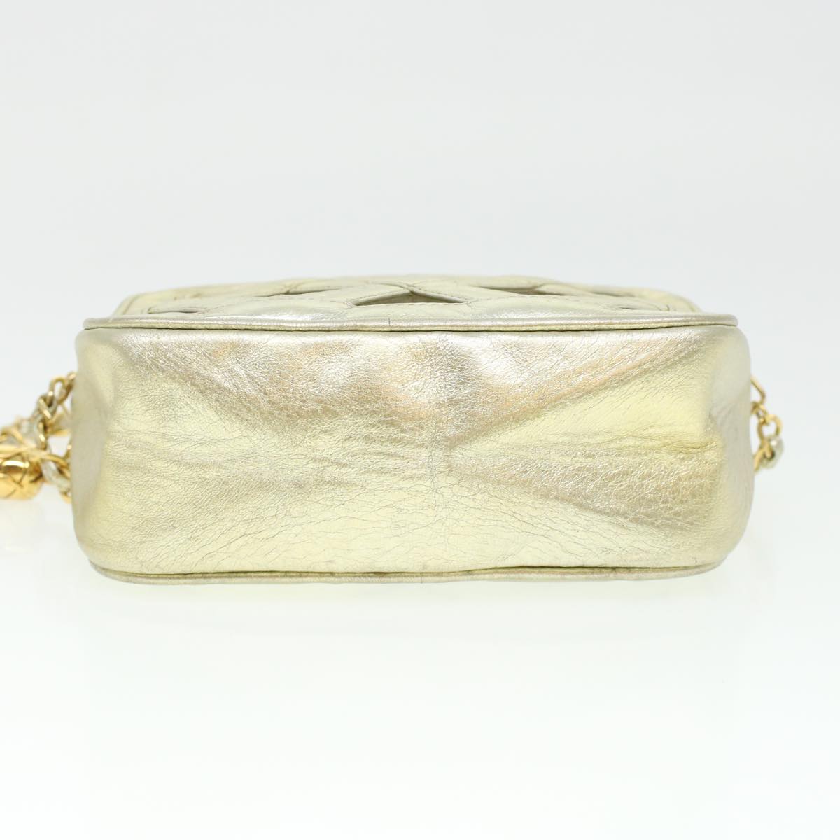 CHANEL Fringe Chain Shoulder Bag Lamb Skin Gold CC Auth 44673