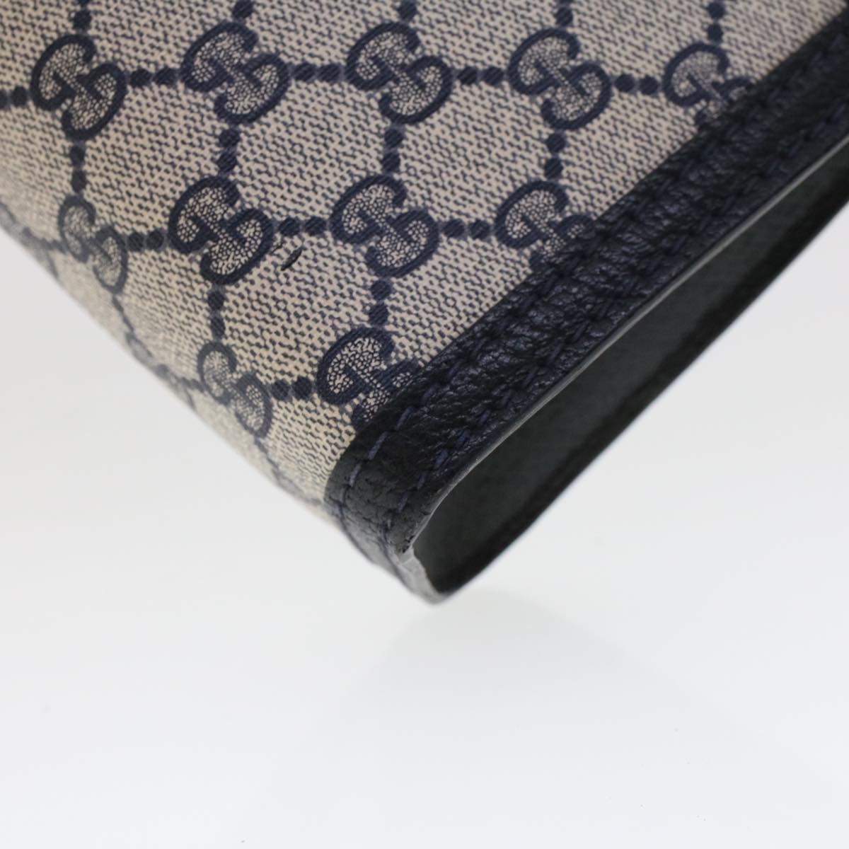 GUCCI GG Canvas Sherry Line Clutch Bag Gray Red Navy