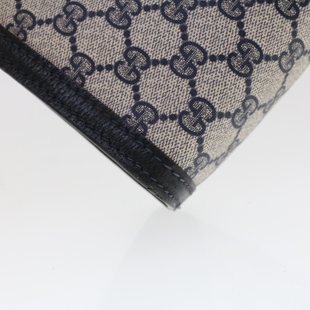 GUCCI GG Canvas Sherry Line Clutch Bag Gray Red Navy