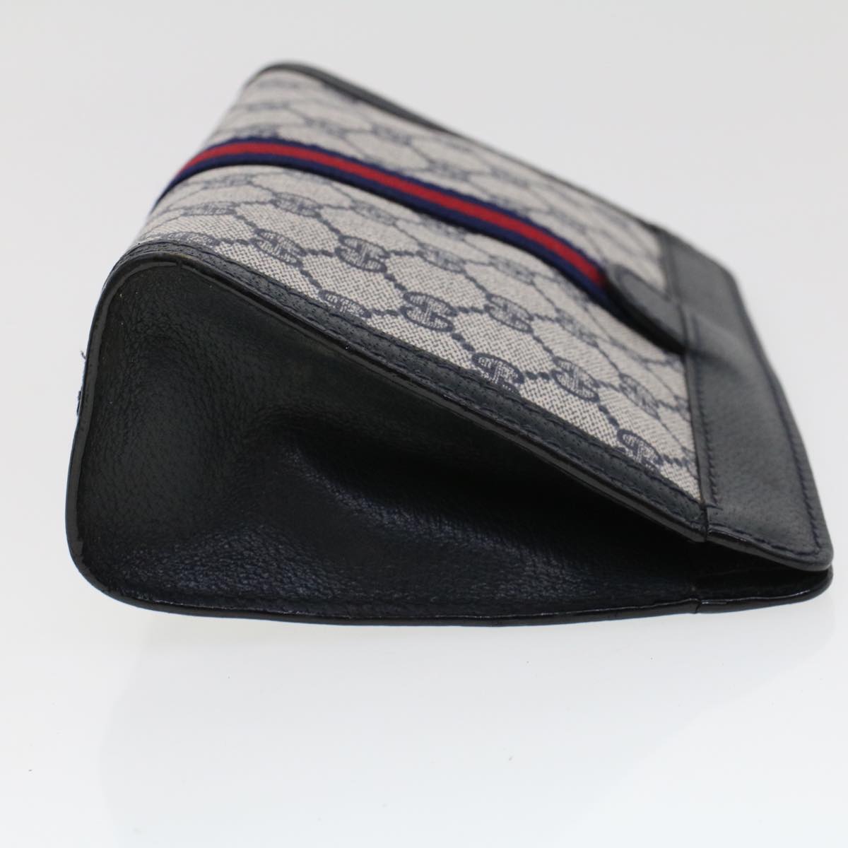 GUCCI GG Canvas Sherry Line Clutch Bag Gray Red Navy