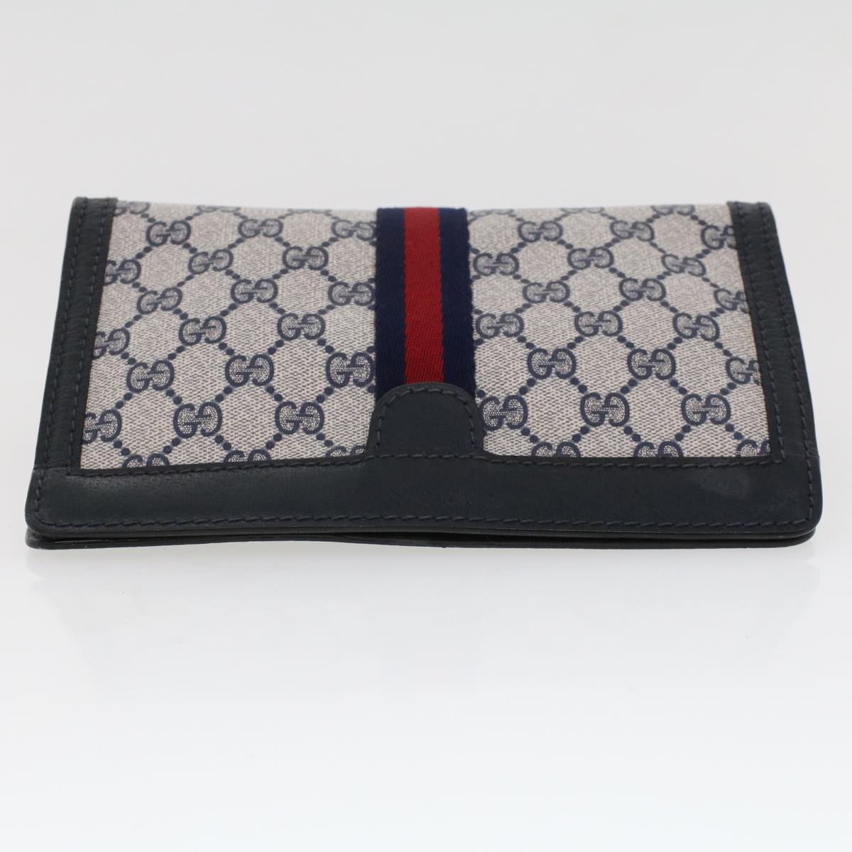GUCCI GG Canvas Sherry Line Clutch Bag Gray Red Navy