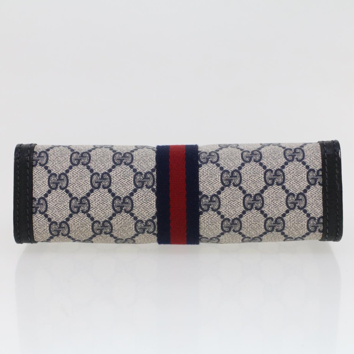GUCCI GG Canvas Sherry Line Clutch Bag Gray Red Navy