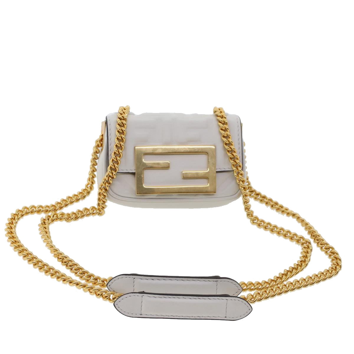 FENDI Zucca Canvas Nano Baguette Chain Shoulder Bag Leather White  47061