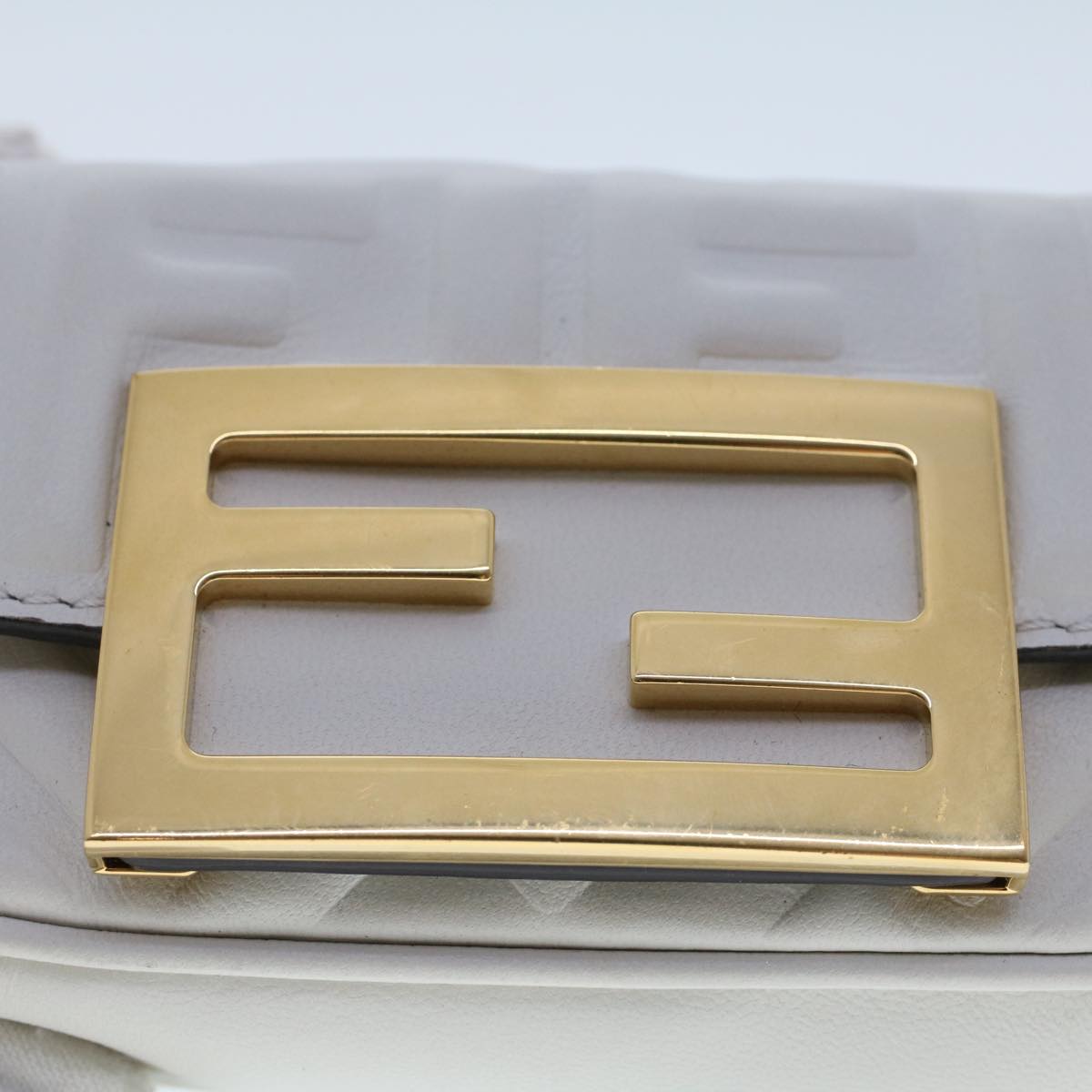 FENDI Zucca Canvas Nano Baguette Chain Shoulder Bag Leather White  47061