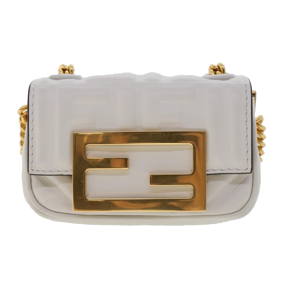 FENDI Zucca Canvas Nano Baguette Chain Shoulder Bag Leather White  47061