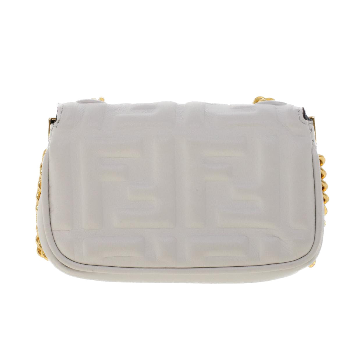 FENDI Zucca Canvas Nano Baguette Chain Shoulder Bag Leather White  47061