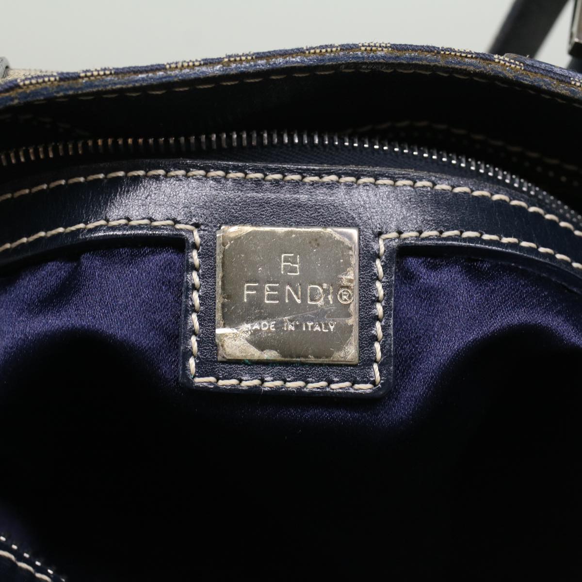 FENDI Zucchino Canvas Shoulder Bag Nylon Navy  48160