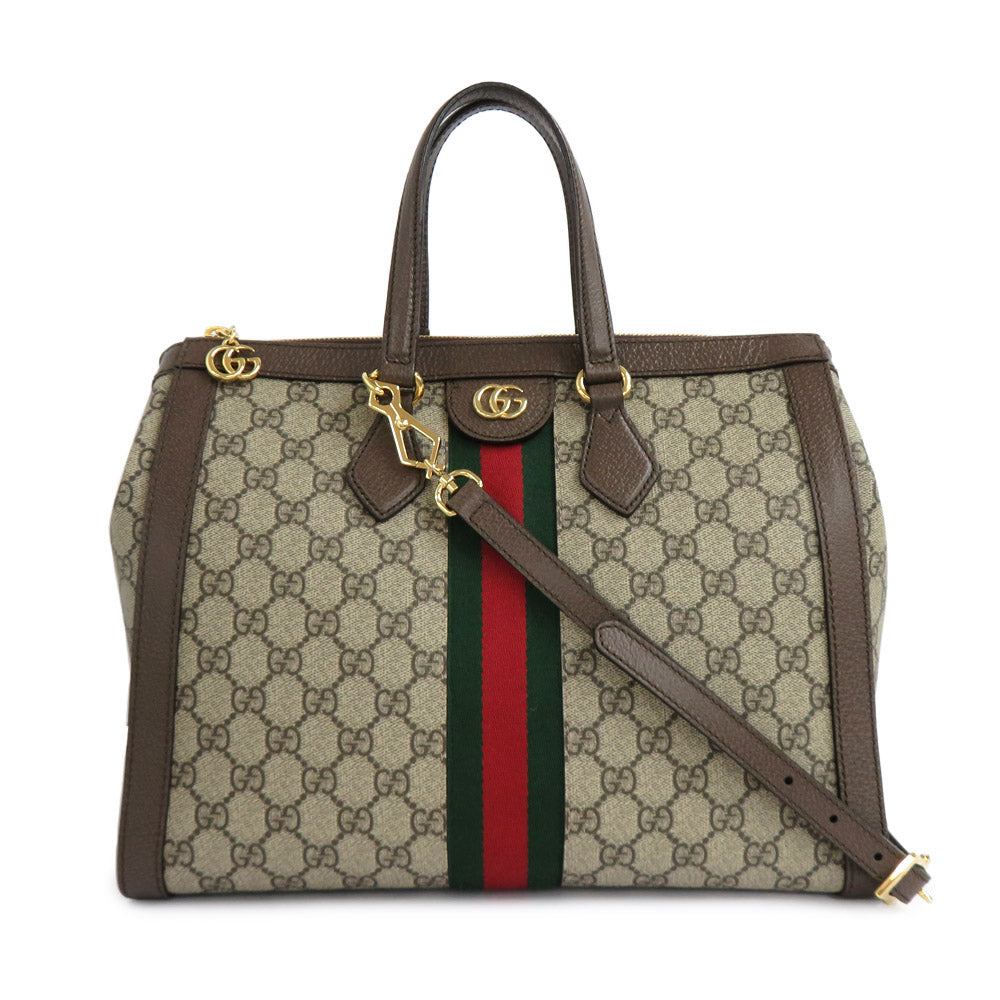 GUCCI Gucci Ophidia GG Medium Tote Bag 524537 2WAY Shoulder Bag Beige Brown Dark Brown GG Supreme Linen Leather G   Mens