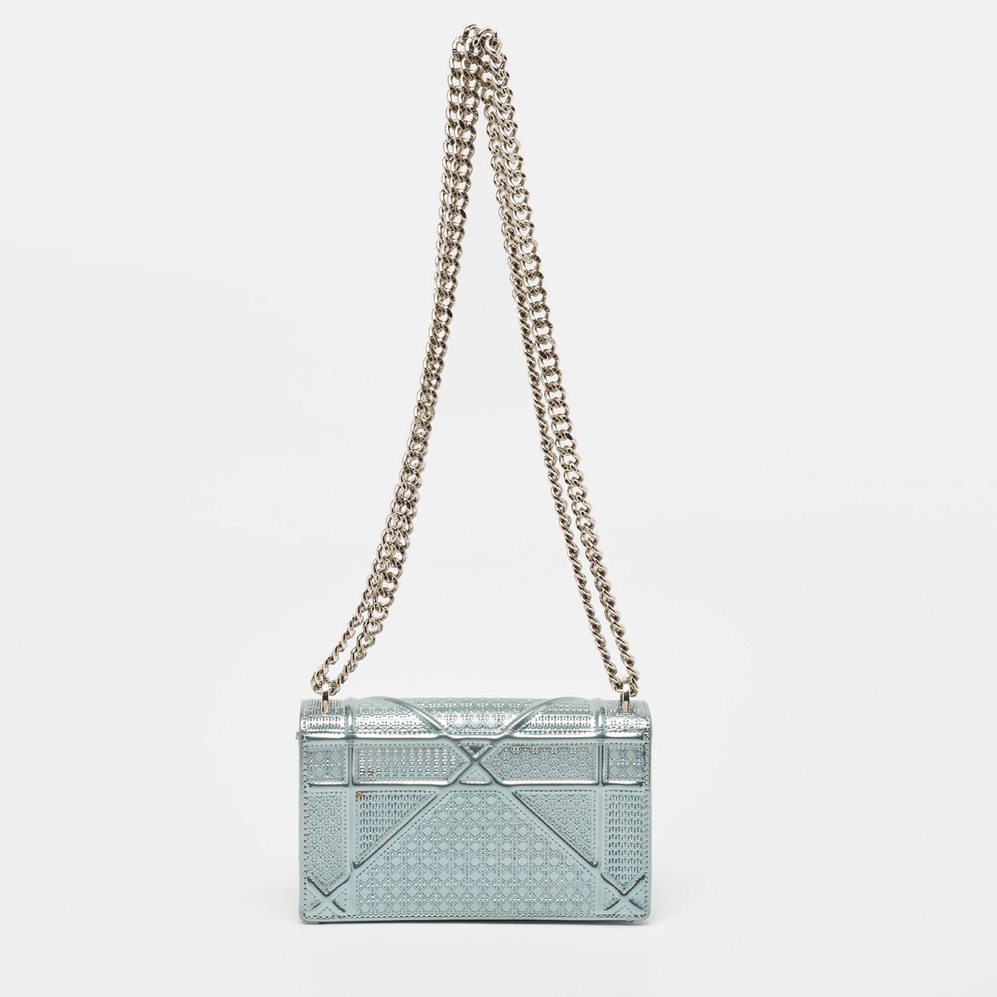 Dior Light Blue Microcannage Patent Leather Mini Diorama Chain Shoulder Bag..