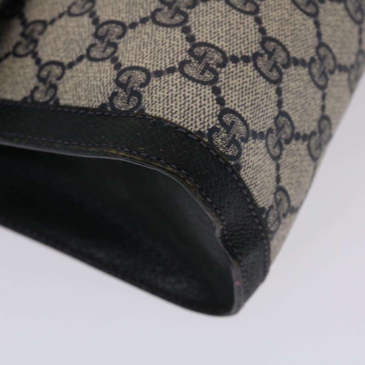 GUCCI GG Canvas Sherry Line Clutch Bag PVC Leather Navy Red