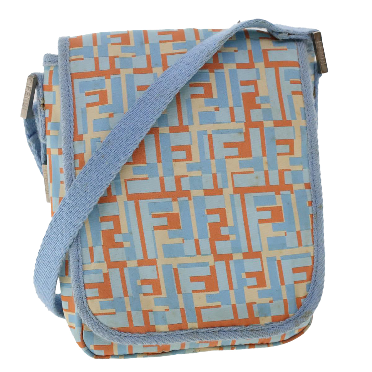 FENDI Zucca Canvas Shoulder Bag Nylon White Light Blue Orange  49111