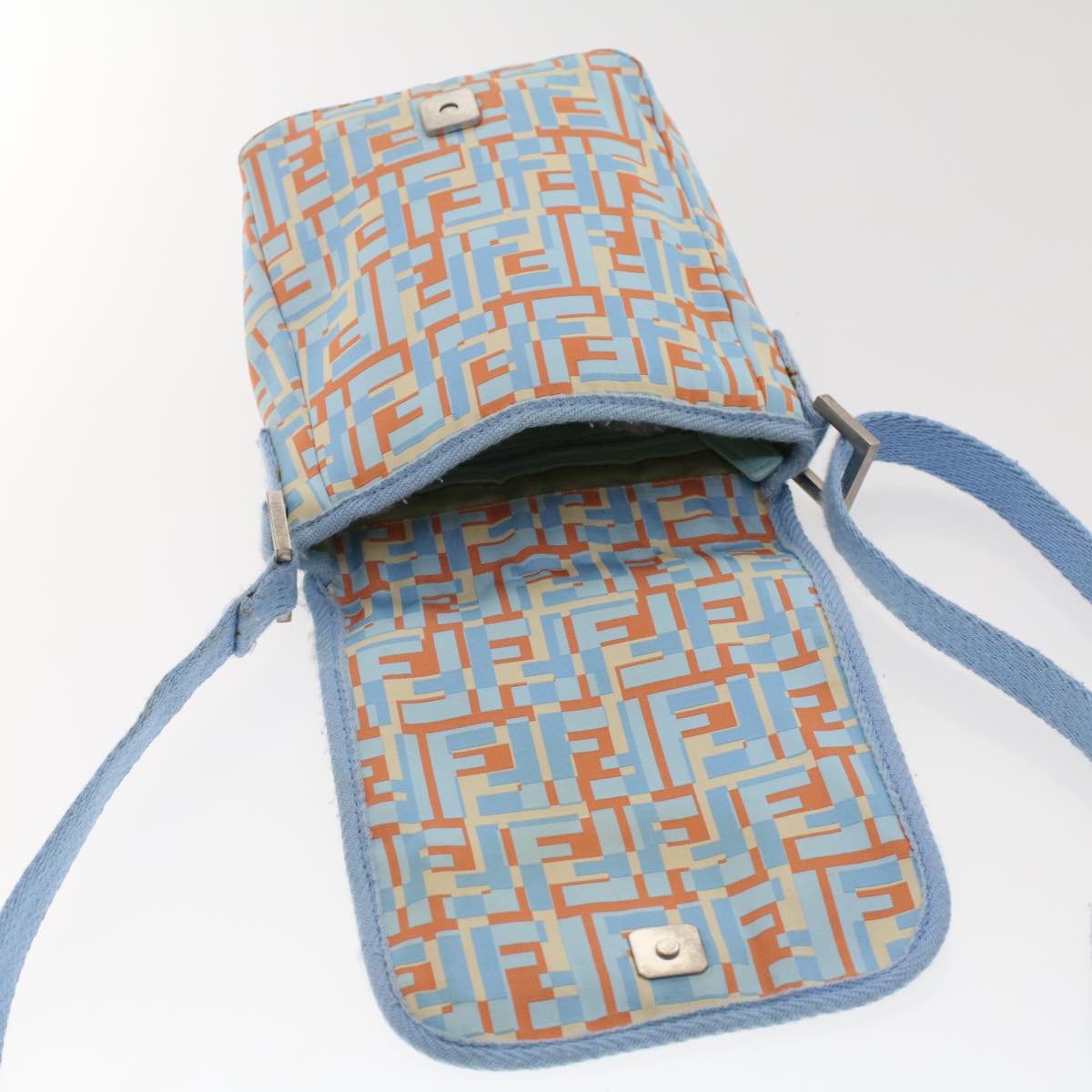 FENDI Zucca Canvas Shoulder Bag Nylon White Light Blue Orange  49111