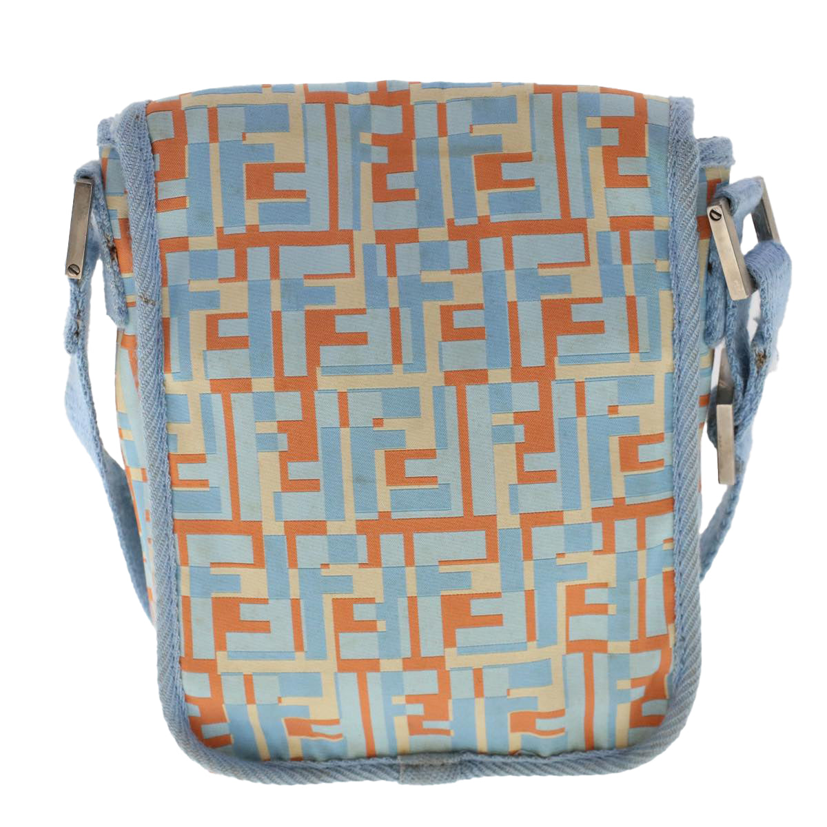 FENDI Zucca Canvas Shoulder Bag Nylon White Light Blue Orange  49111