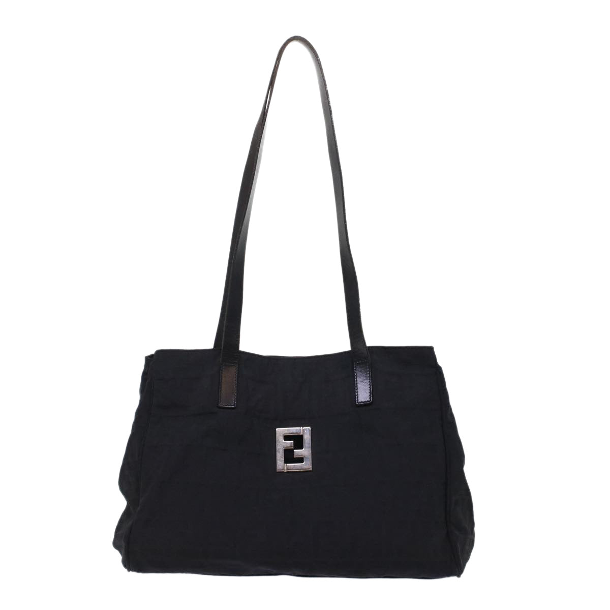 FENDI Zucca Canvas Shoulder Bag Nylon Leather Black  49326