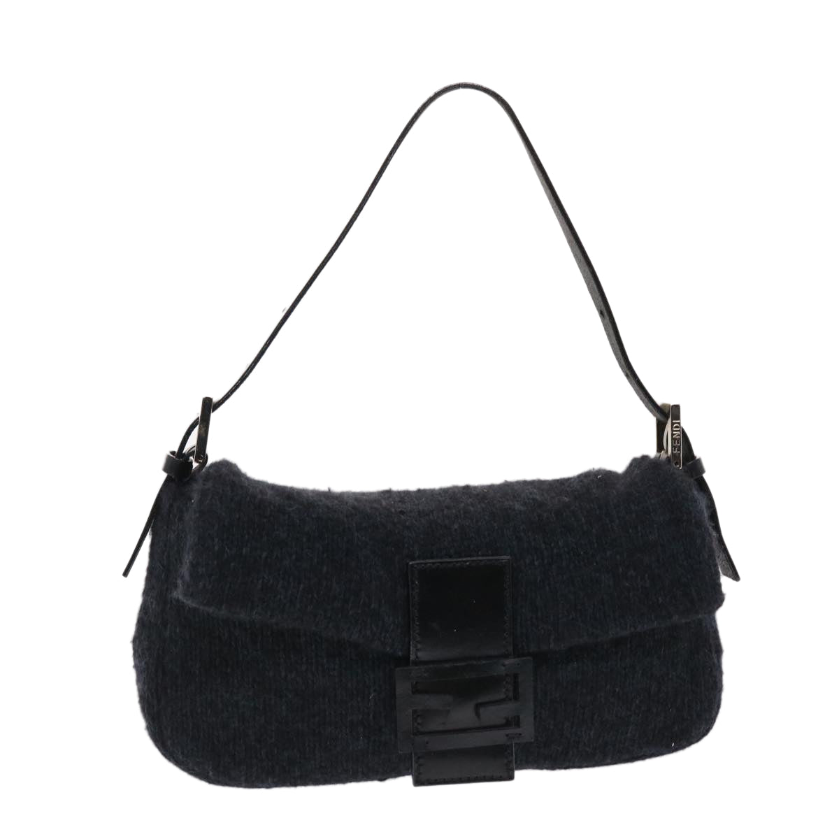 FENDI Mamma Baguette Shoulder Bag Wool Black  49783