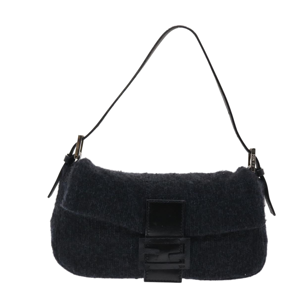 FENDI Mamma Baguette Shoulder Bag Wool Black  49783