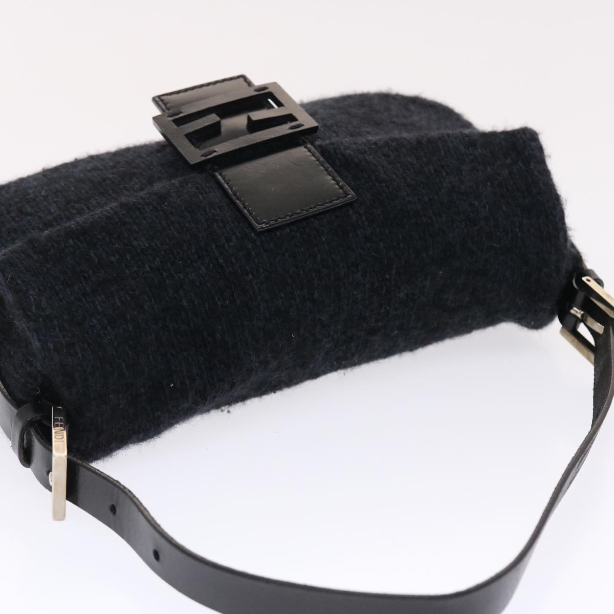 FENDI Mamma Baguette Shoulder Bag Wool Black  49783