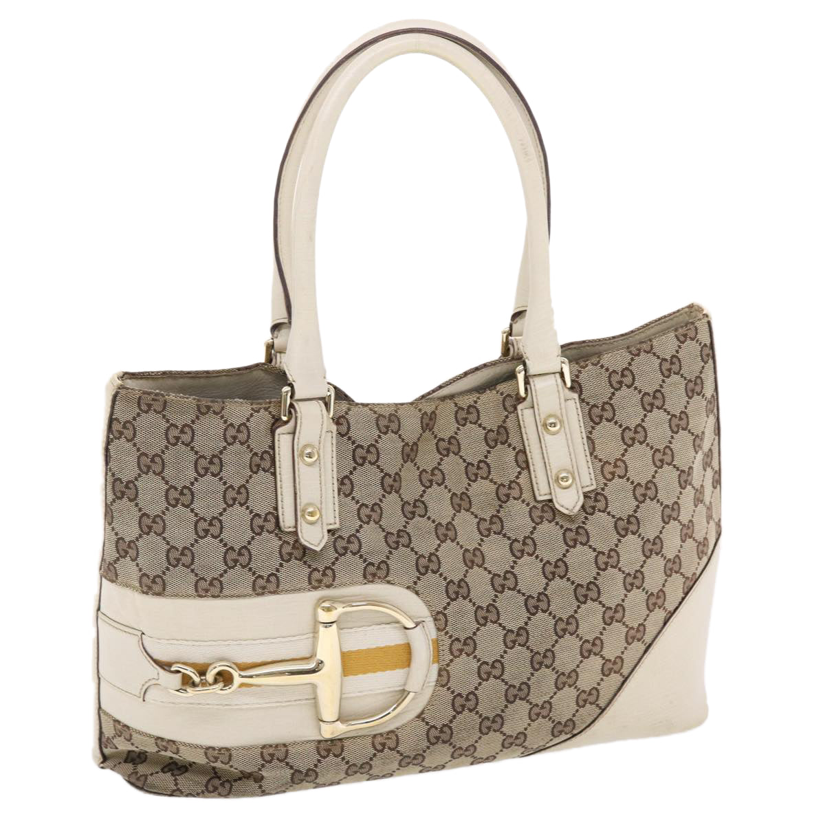 GUCCI GG Canvas Sherry Line Shoulder Bag Beige White