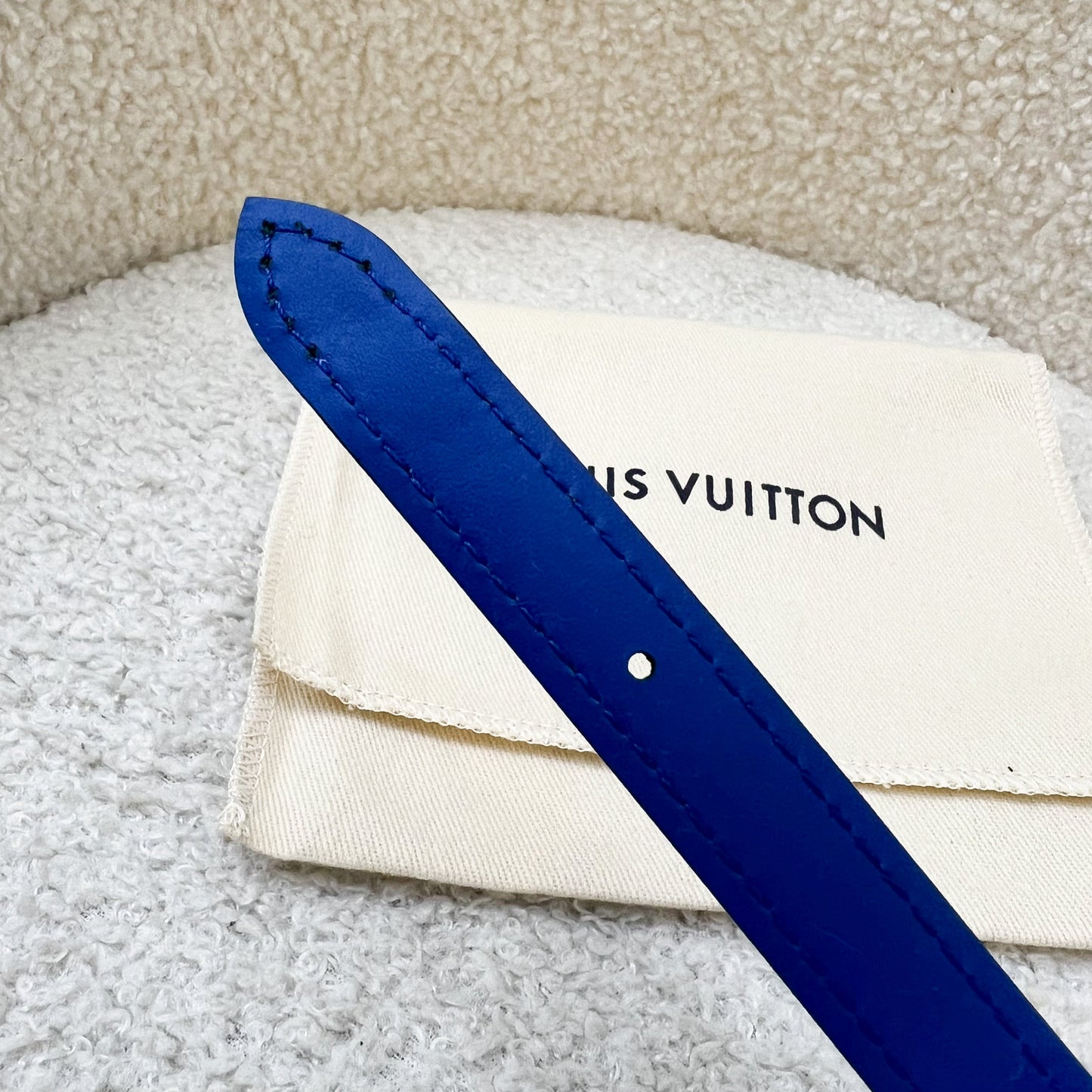 LV Luggage Tag in Beige / Grey / Blue Epi Leather and Monogram Canvas