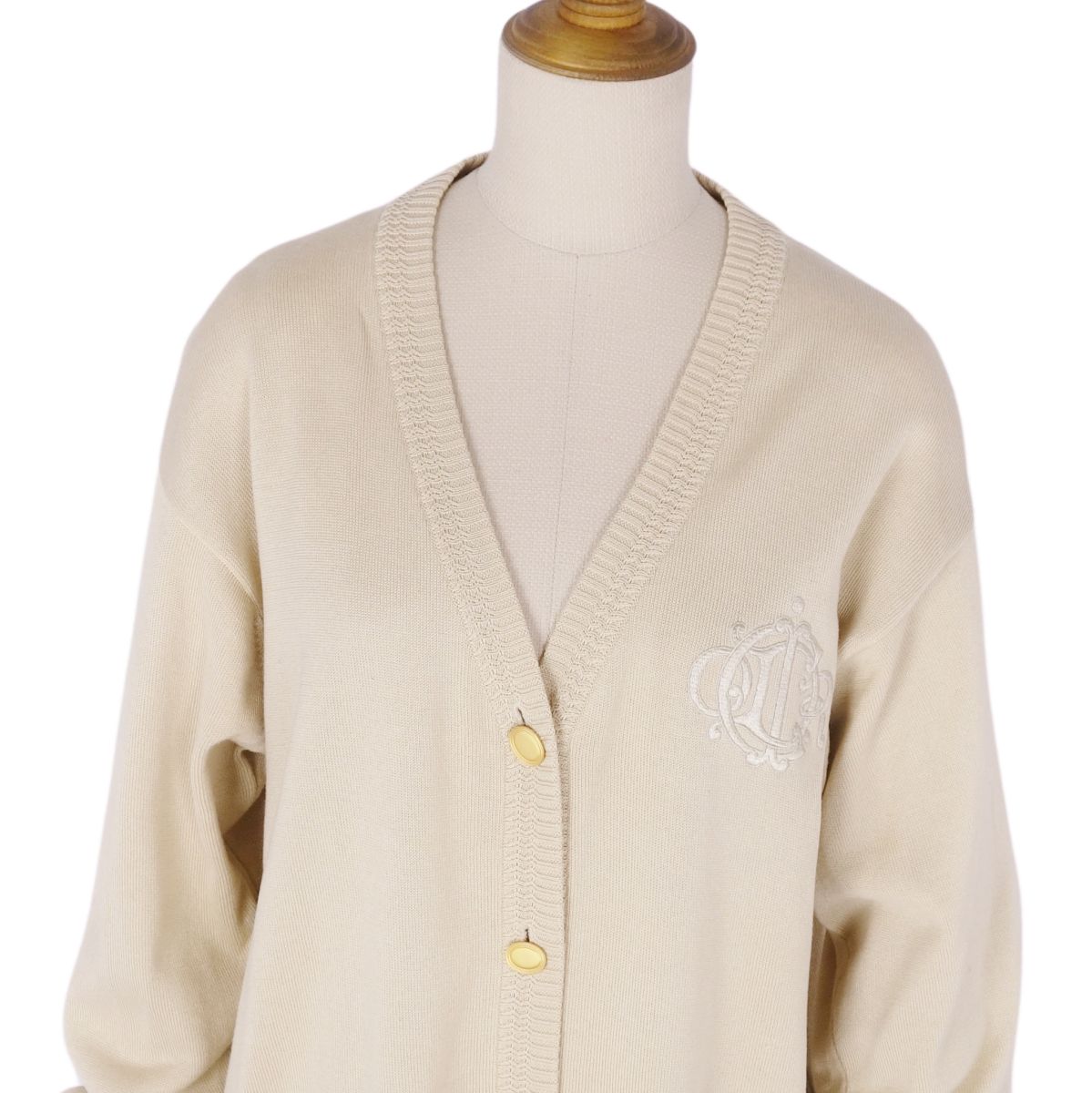 Vint Christian Dior s Cardigan Long Sleeve Cotton Tops  M Beige