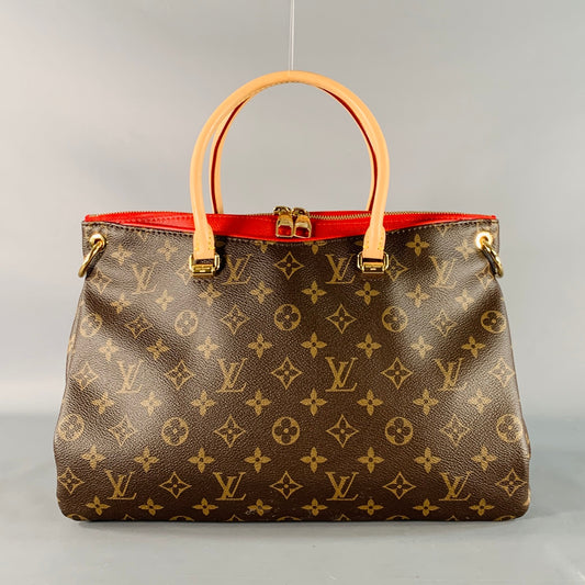 LOUIS VUITTON Pallas Brown Beige Red Monogram Coated Canvas Shoulder Handbag