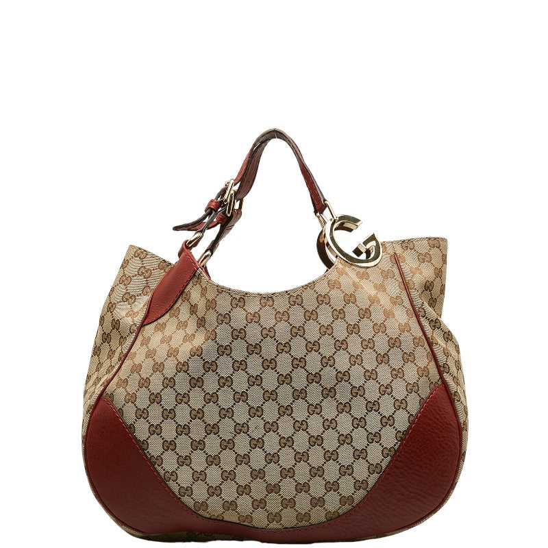 Gucci GG Canvas Shoulder Bag Handbag 203504 Beige Red Canvas Leather  Gucci