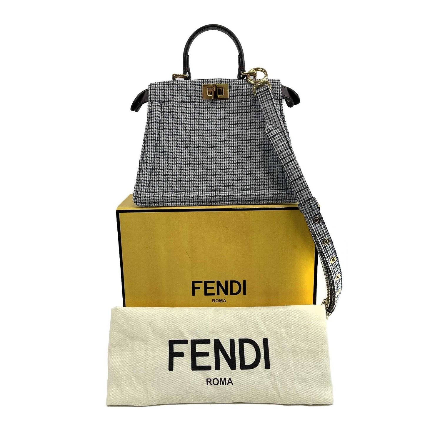 FENDI - NEW Wool Fabric FF Petite Peekaboo - Top Handle w/ Shoulder Strap