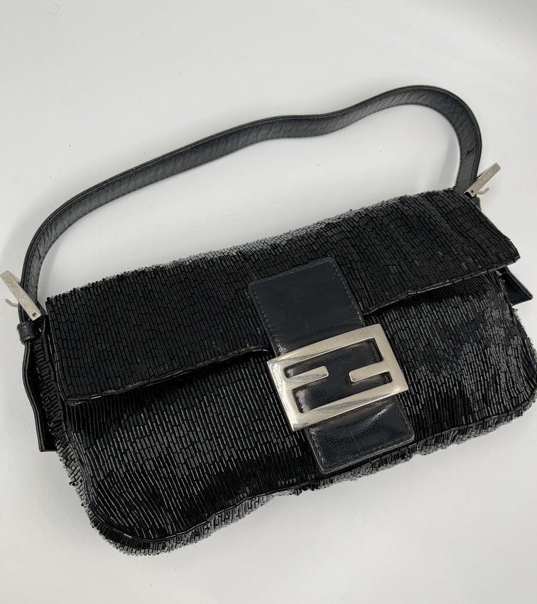 Vintage Fendi Black Beaded Baguette Bag