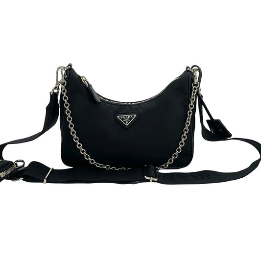 PRADA Shoulder Bag leather black Re-Edition