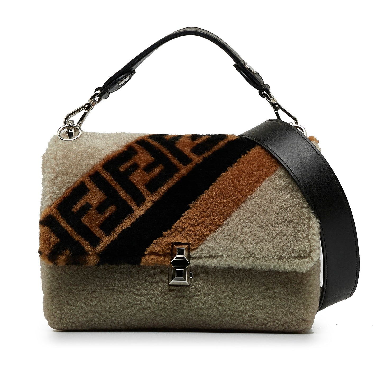 Fendi 1974 Kan I Beige Shearling Macro Zucca