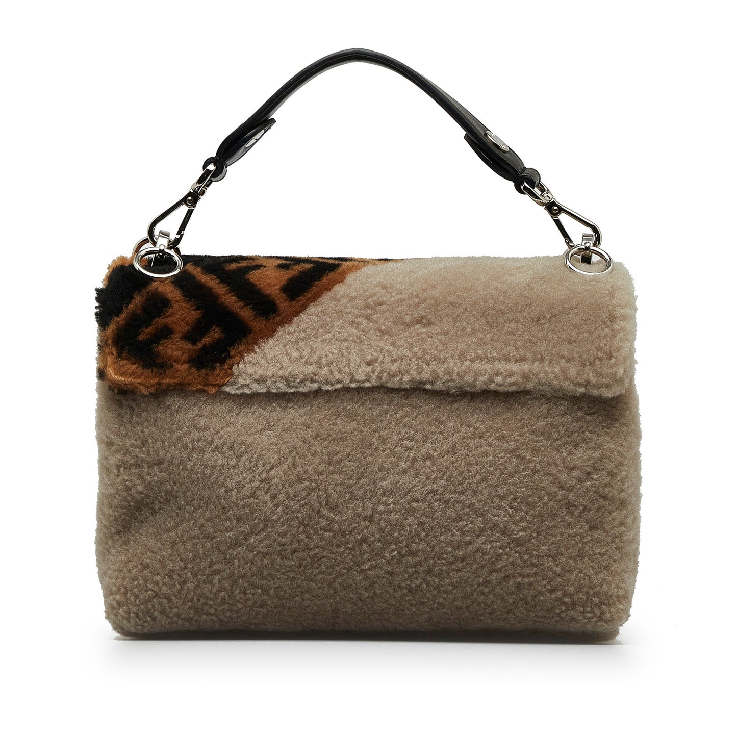 Fendi 1974 Kan I Beige Shearling Macro Zucca