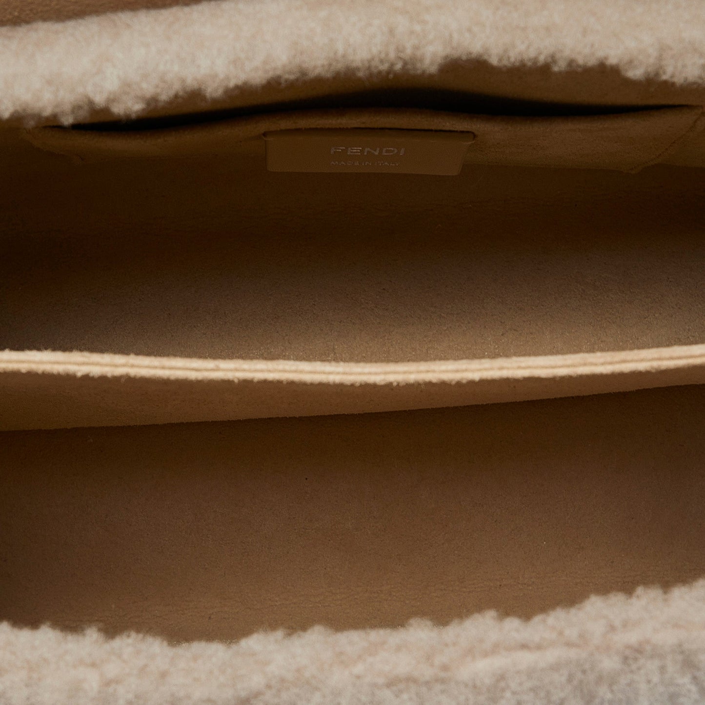 Fendi 1974 Kan I Beige Shearling Macro Zucca