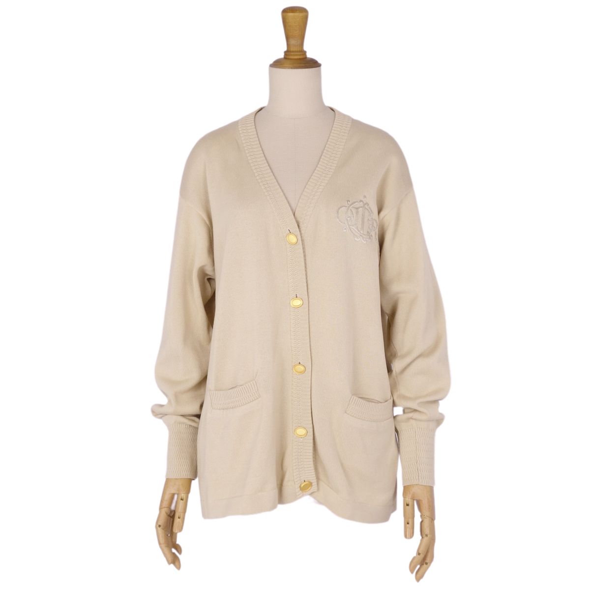 Vint Christian Dior s Cardigan Long Sleeve Cotton Tops  M Beige